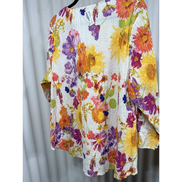 Habitat Clothes To Live In NWT XXL Multi Floral Crinkle Cotton Button Up Shirt - Picture 13 of 15